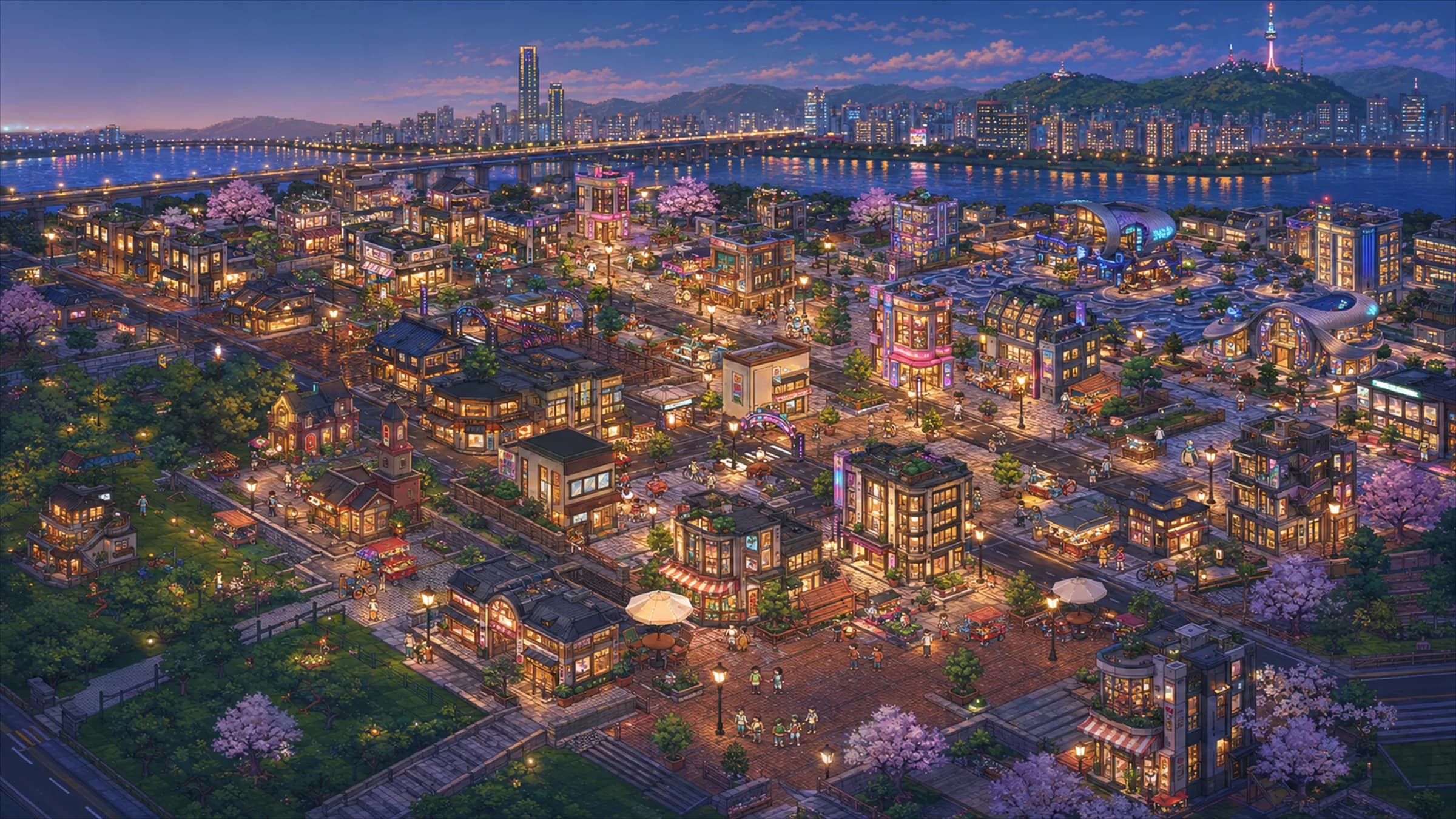 Jinjja World – Stadtpanorama bei Nacht
