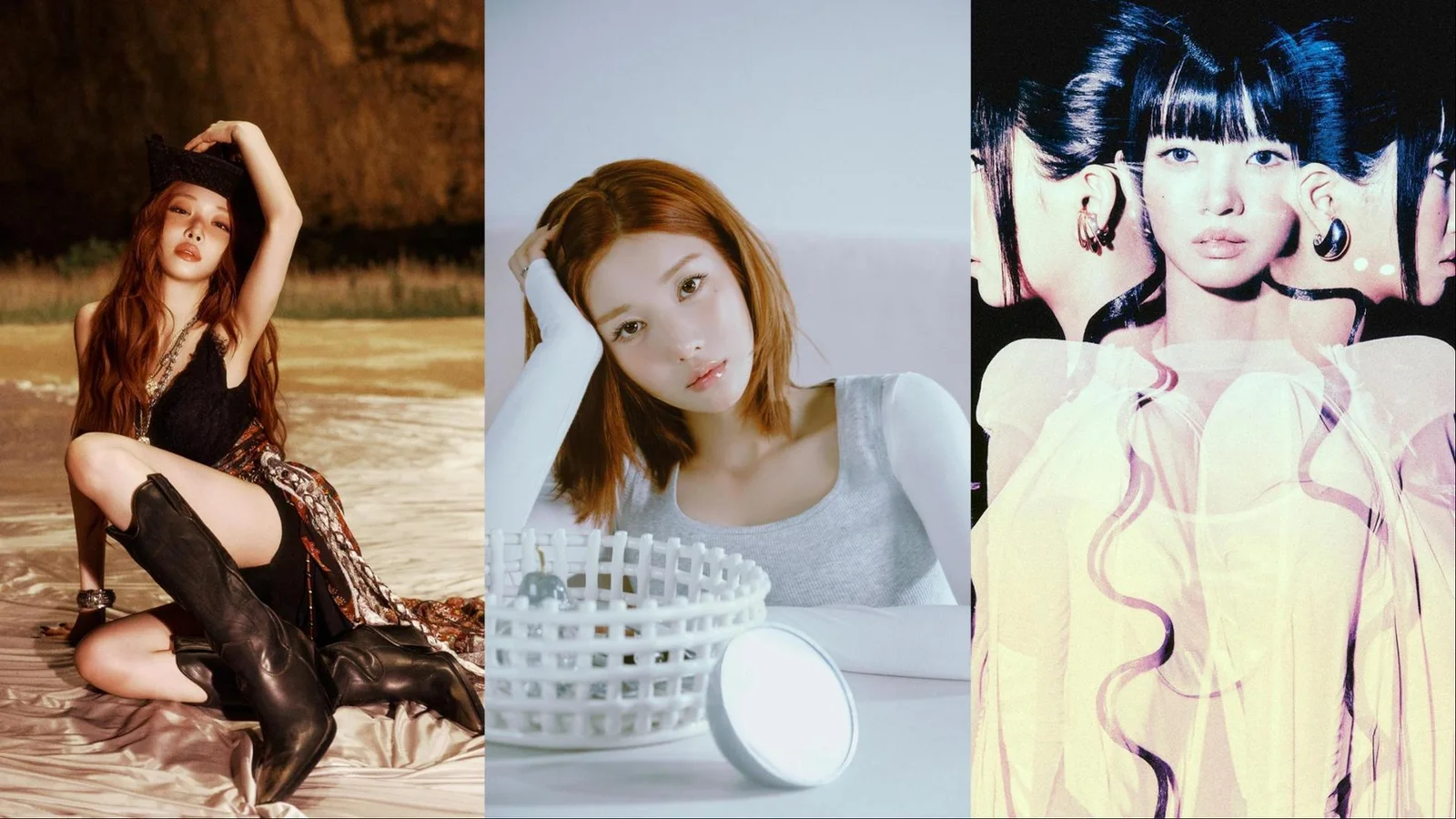 Chung Ha, Kwon Eun-bi und Soyeon auf einem Pressebild zu den September-Veröffentlichungen