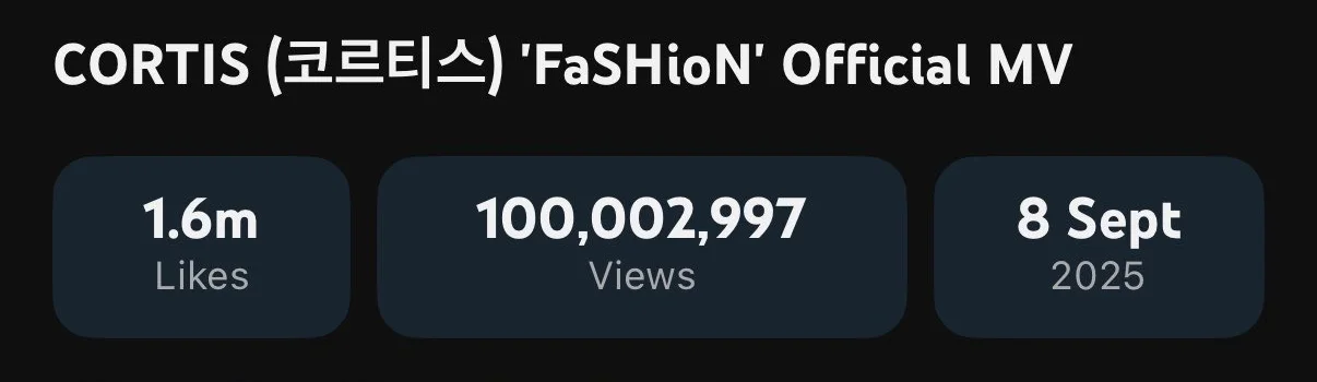 CORTIS und der Schriftzug zu 100 Millionen Aufrufen für FaSHioN