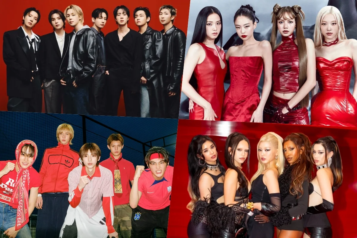 BTS, BLACKPINK, CORTIS und KATSEYE auf dem Motiv zu ihren VMA-Nominierungen
